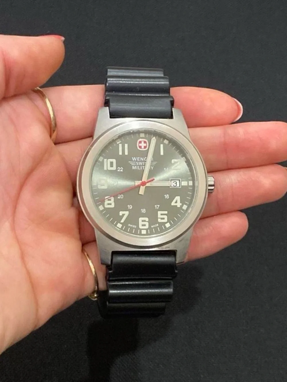 Wenger Military-Style Watch with Black Dial and Black Strap